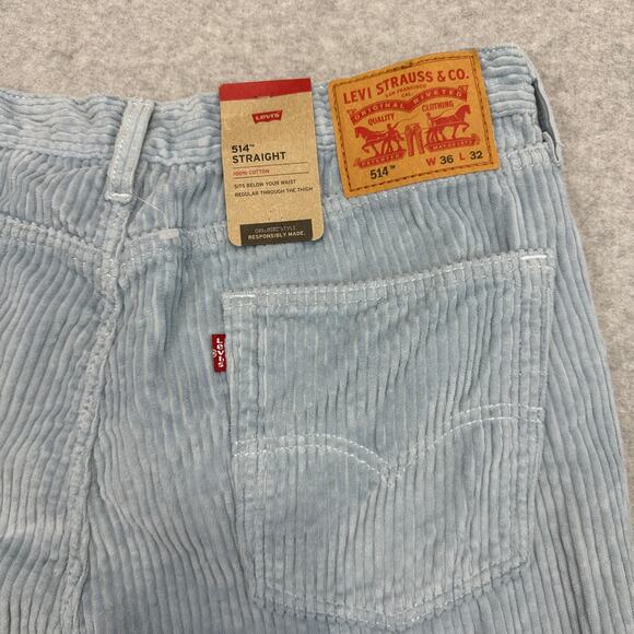 Levi's 514 Straight Fit Pants Mens Size 36 x 32 Blue Corduroy Regular Fit Cotton - Picture 4 of 13